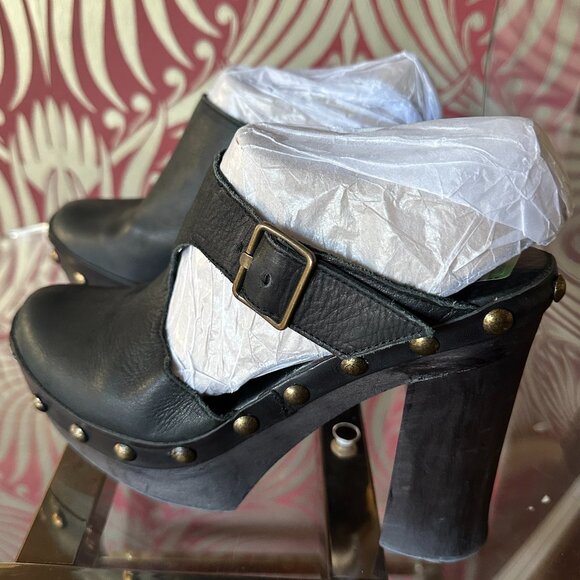 Free People Wonders Leather Studded Platform Clog EU 38 US 7.5 - Picture 1 of 10